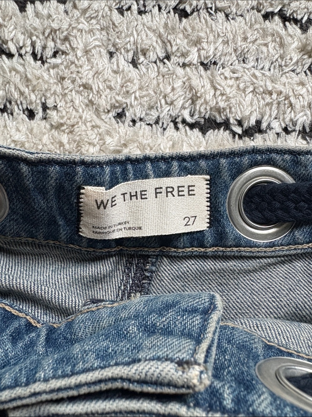 We The Free Blue Distressed Denim Shorts with Rope Drawcord - Picture 3 of 11